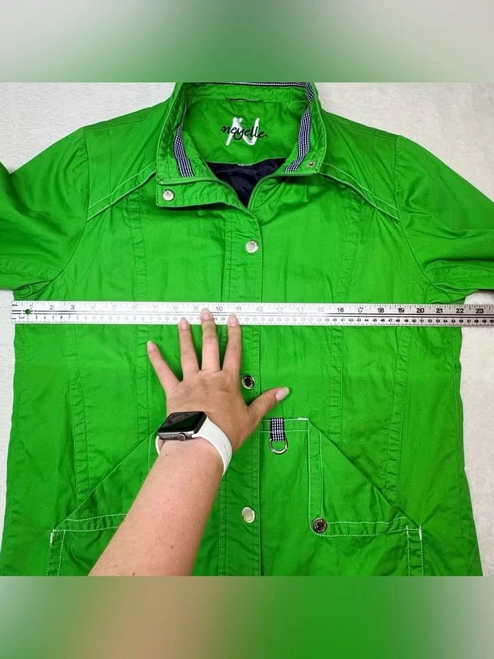 Neyelle Green Cotton Utility Jacket Full Zip Pockets Size Large - photo 5