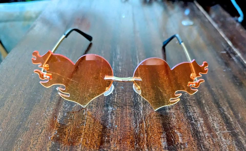 Fun Orange Flaming Heart Sunglasses & Protector Bag