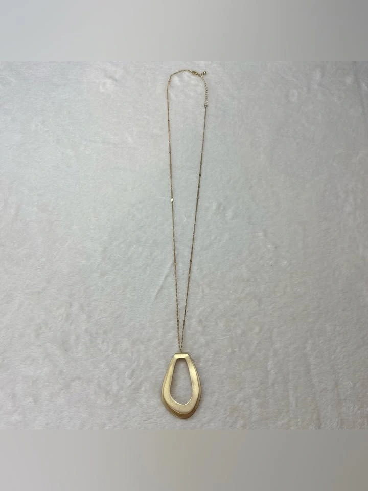 Brushed Gold Tone Geometric Statement Necklace Long Pendant - photo 3
