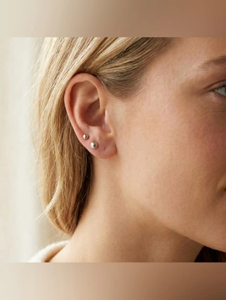 Silver Tone Ball Stud Earrings Two Sizes Set Minimalist Jewelry