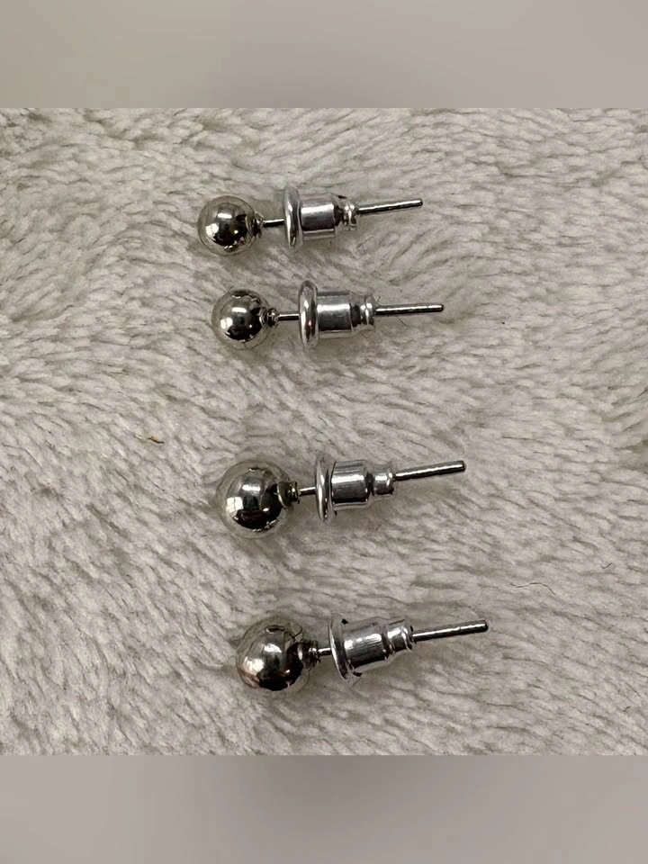 Silver Tone Ball Stud Earrings Two Sizes Set Minimalist Jewelry - photo 4