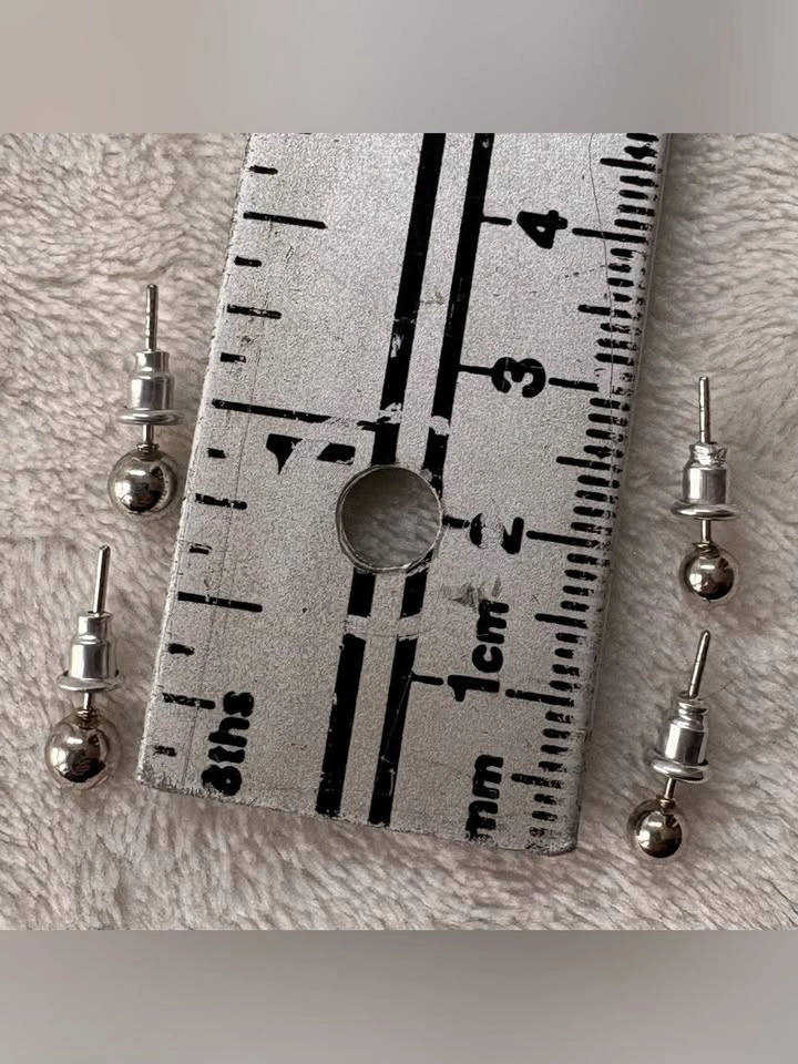 Silver Tone Ball Stud Earrings Two Sizes Set Minimalist Jewelry - photo 5