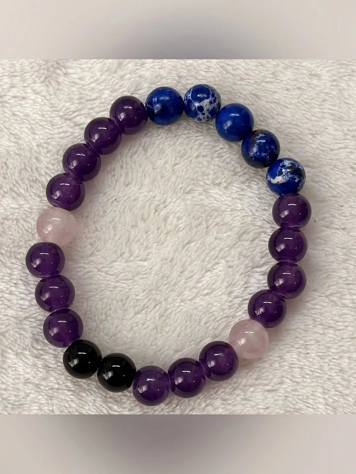 Multi Stone Beaded Stretch Bracelet Purple Blue Black Pink - photo 2
