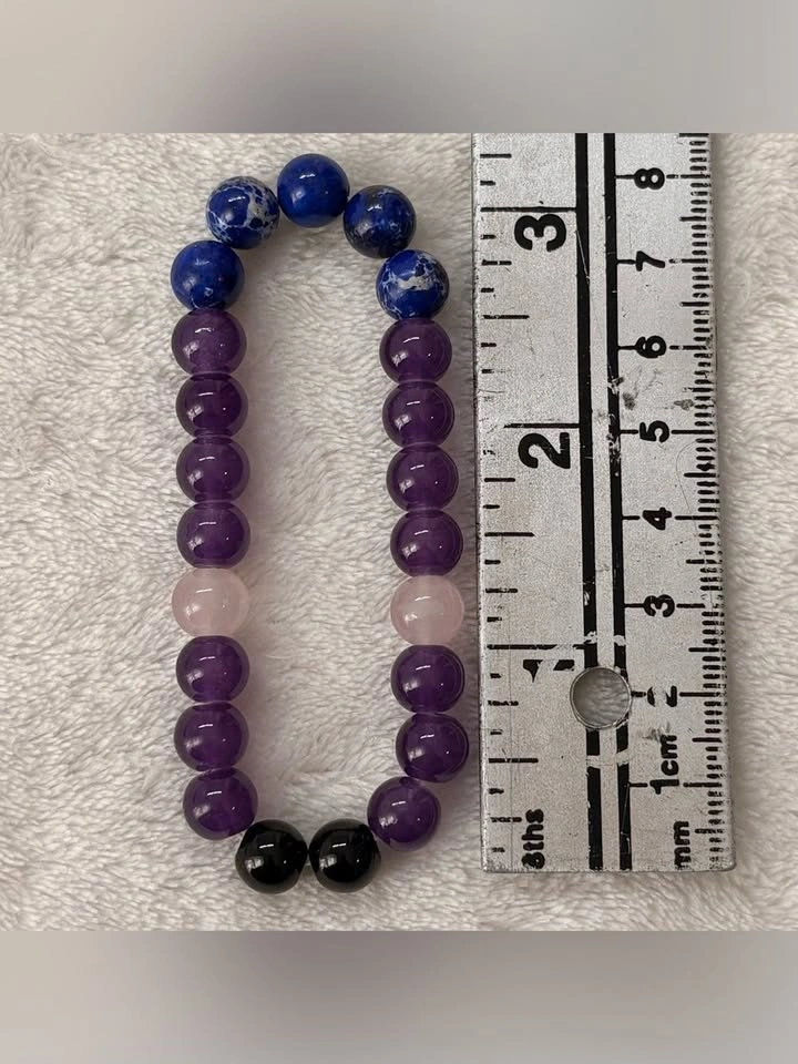 Multi Stone Beaded Stretch Bracelet Purple Blue Black Pink - photo 3