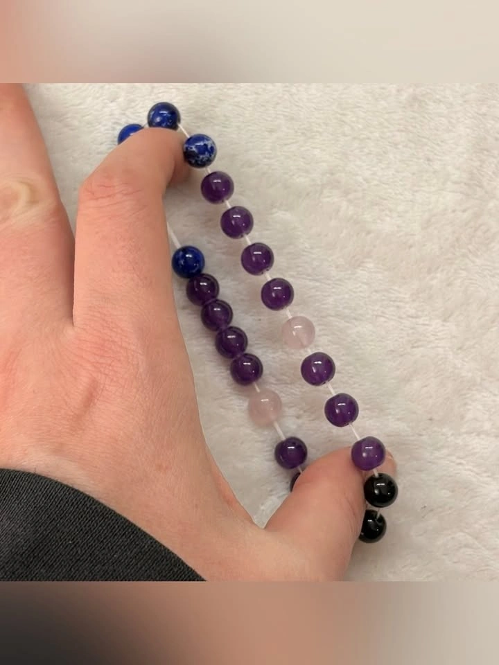 Multi Stone Beaded Stretch Bracelet Purple Blue Black Pink - photo 4