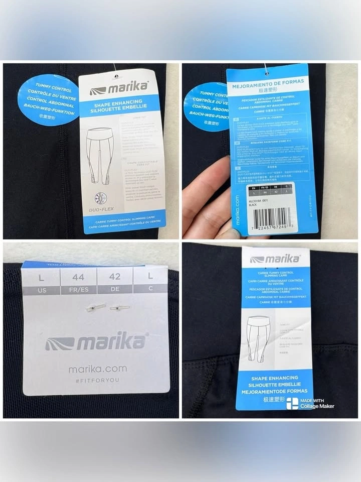 Marika Black Mesh Side Ruched Tummy Control Capri Leggings L - photo 3