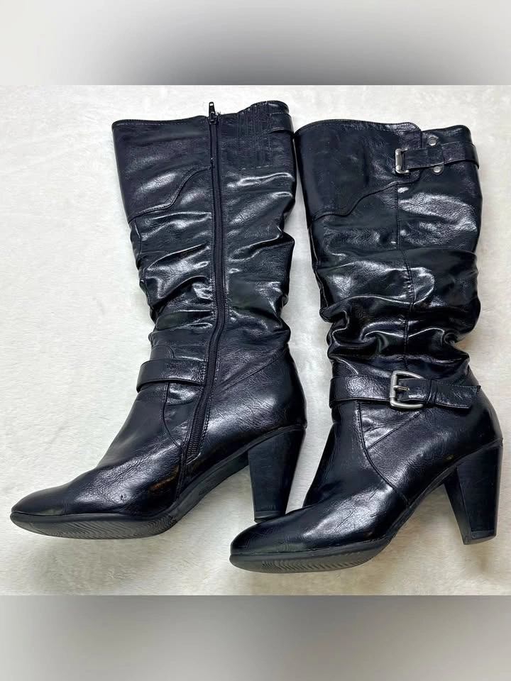 New Woman Design Black Slouchy Mid Calf Heeled Boots Size 8 - photo 2