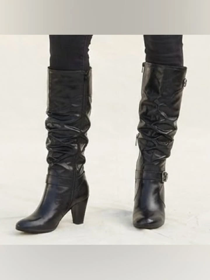 New Woman Design Black Slouchy Mid Calf Heeled Boots Size 8