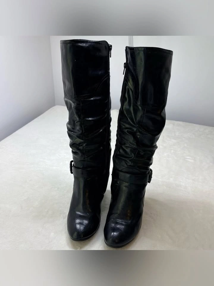 New Woman Design Black Slouchy Mid Calf Heeled Boots Size 8 - photo 3