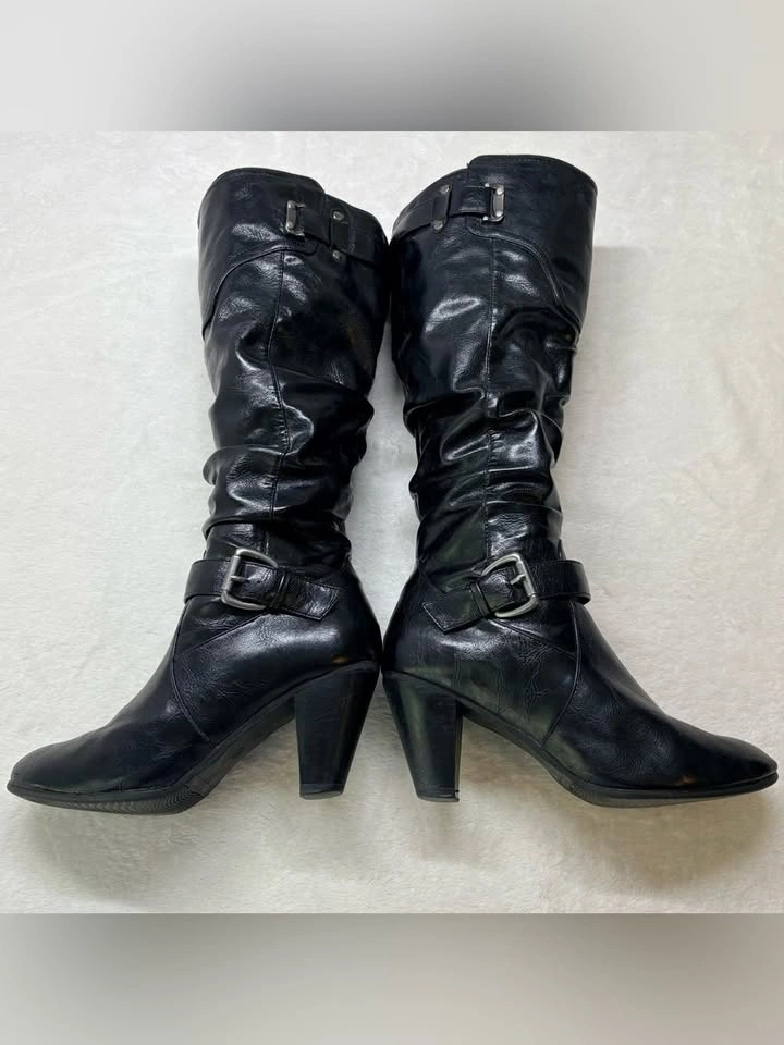 New Woman Design Black Slouchy Mid Calf Heeled Boots Size 8 - photo 5