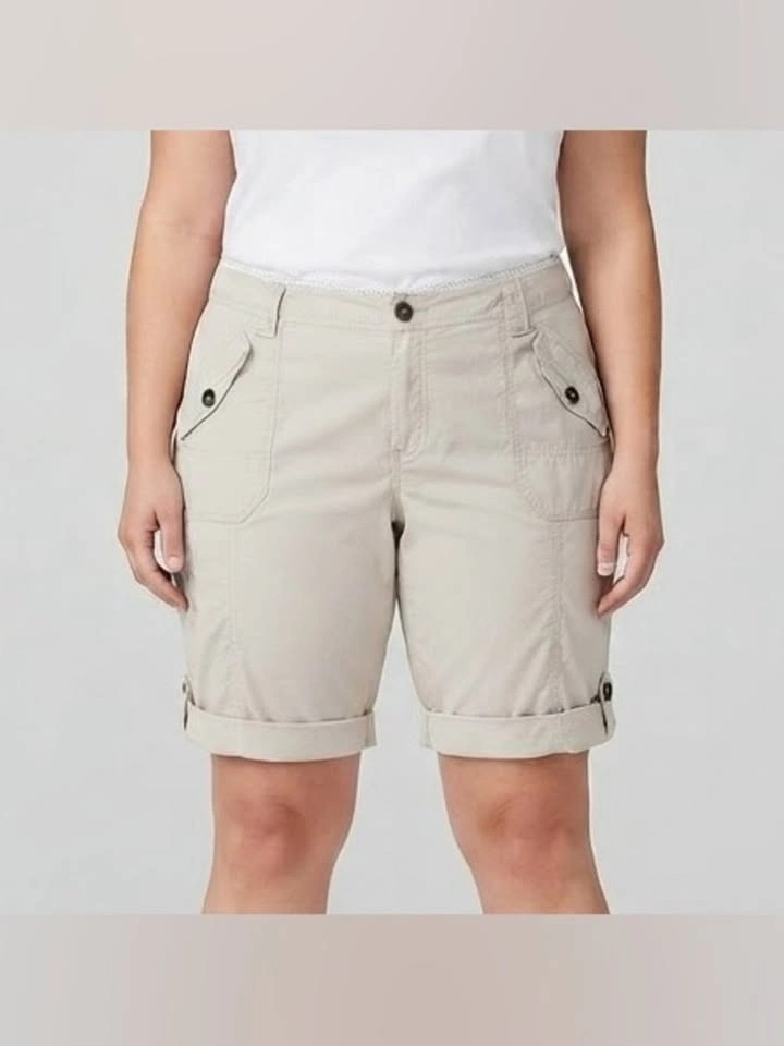 Suko Plus Roll Tab Casual Utility Shorts Plus Size 20 Beige