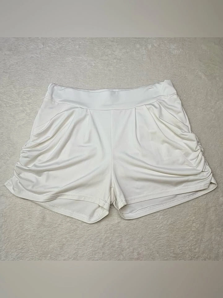 Baonmy White Ruched Side Pleated Pull On Stretchy Shorts XL - photo 2