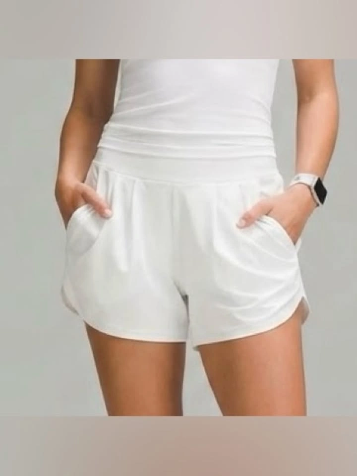Baonmy White Ruched Side Pleated Pull On Stretchy Shorts XL