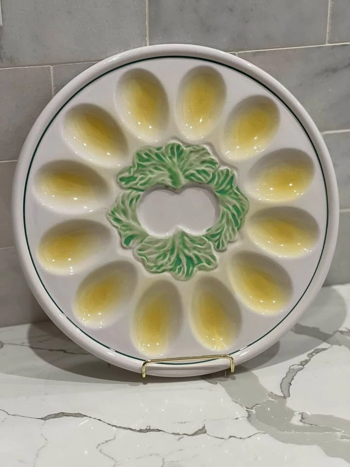 Vintage Mid-Century Ceramic Deviled Egg Platter - Made in Japan