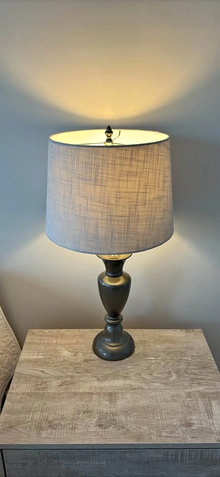 Touch Activated Pair Grey Table Lamp with Light Grey Linen Shade