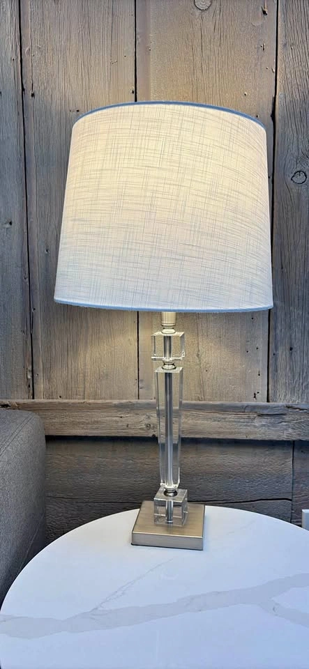 Pair of Glass Table Lamp with Linen Shade
