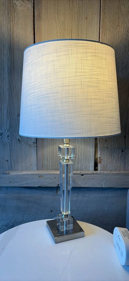 Pair of Glass Table Lamp with Linen Shade - photo 2