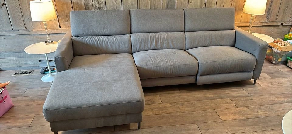 Grey Fabric Sectional Sofa with Power Recliner and Chaise