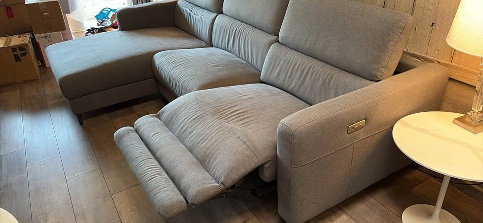 Grey Fabric Sectional Sofa with Power Recliner and Chaise - photo 4