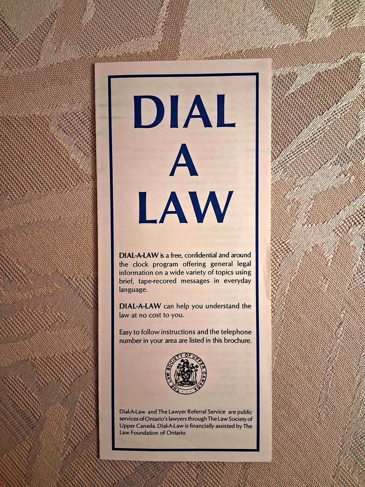 Vintage 1984 Dial-A-Law Brochure - Law Society of Upper Canada