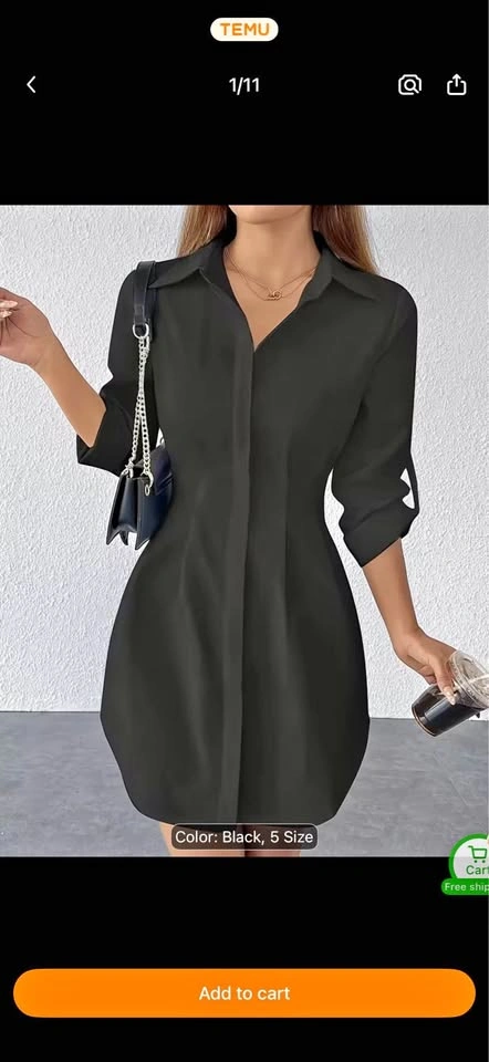 Temu Black Long Sleeve Shirt Dress