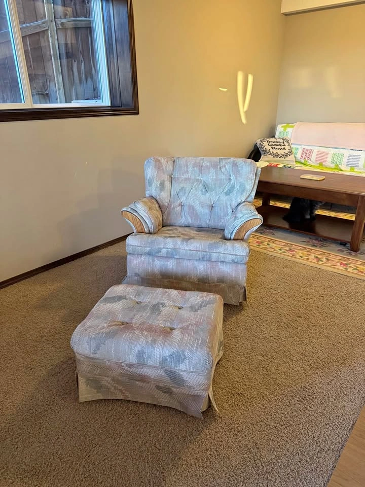 Vintage 90’s Upholstered Armchair and Ottoman Set