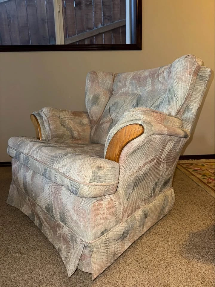 Vintage 90’s Upholstered Armchair and Ottoman Set - photo 3