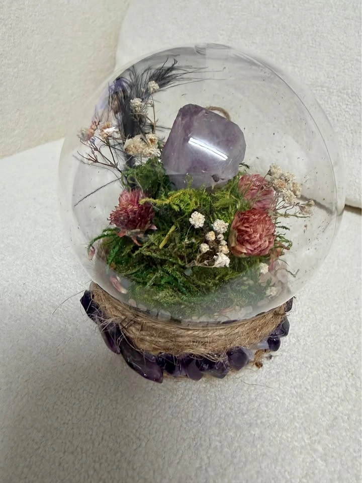 Amethyst Crystal and Dried Flower Terrarium