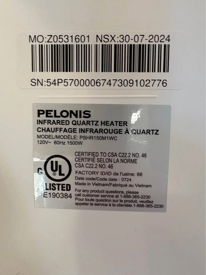Pelonis PSHR150M1WC Infrared Quartz Heater - photo 3
