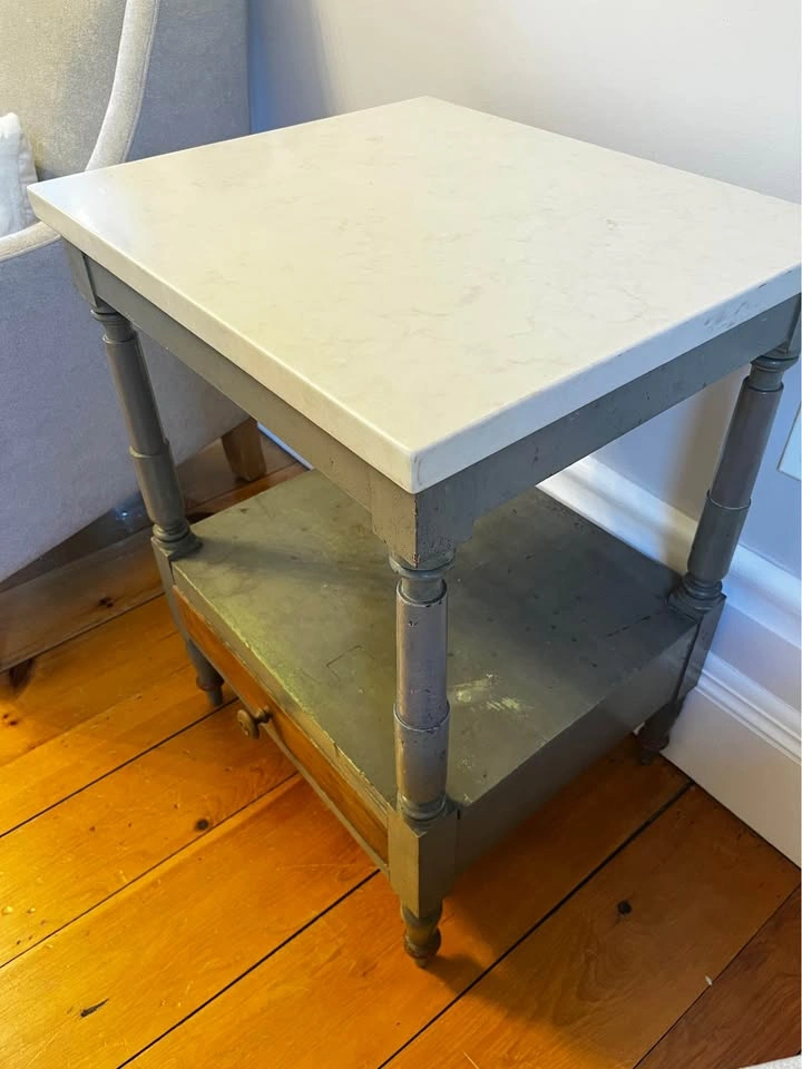 Distressed Grey Side Table with Marble Top - photo 2