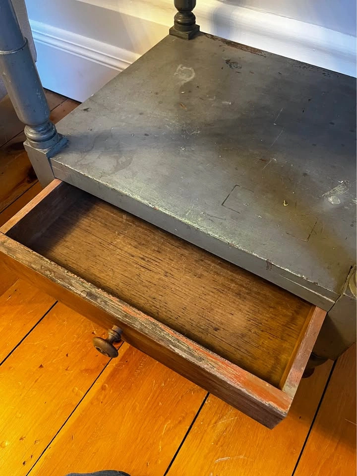 Distressed Grey Side Table with Marble Top - photo 3