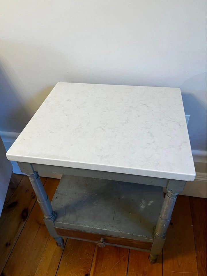 Distressed Grey Side Table with Marble Top - photo 4