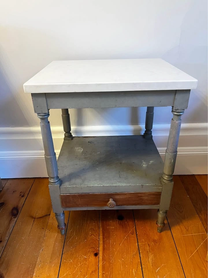 Distressed Grey Side Table with Marble Top - photo 5
