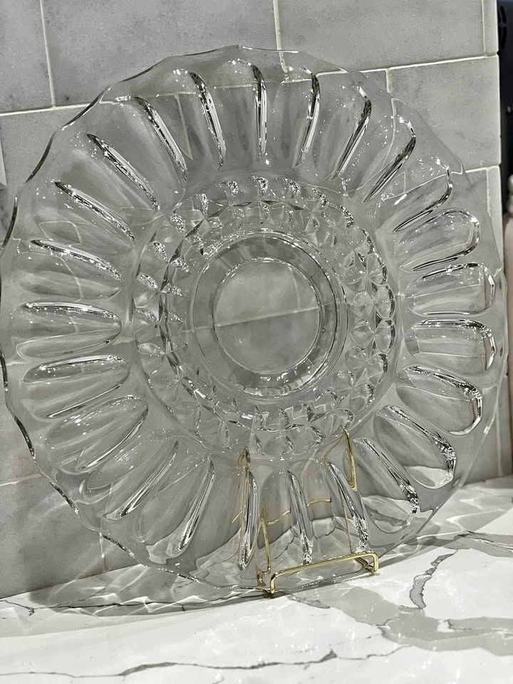 Vintage Indiana Glass "Lotus Blossom" Clear Footed Cake Stand