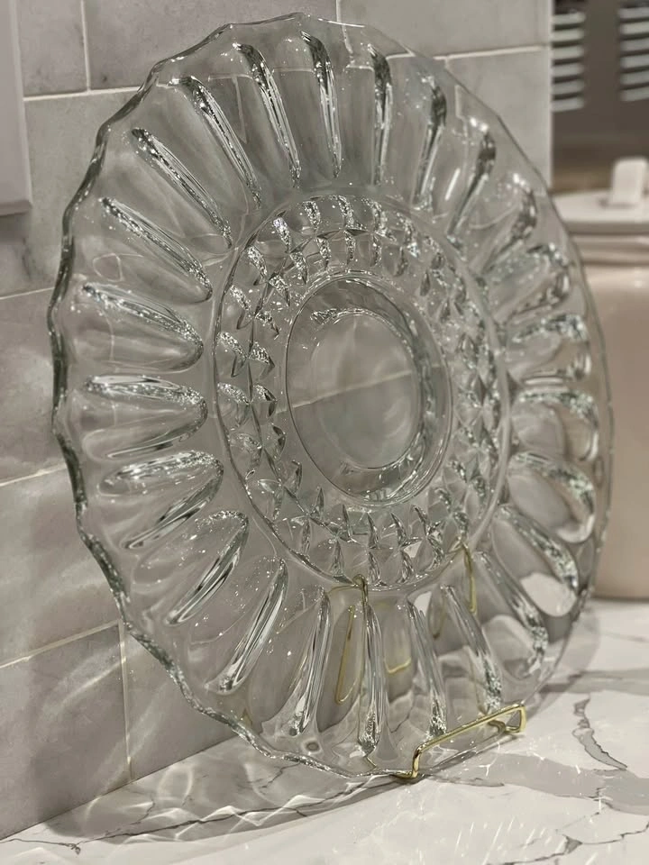 Vintage Indiana Glass "Lotus Blossom" Clear Footed Cake Stand - photo 2