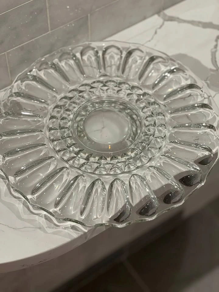 Vintage Indiana Glass "Lotus Blossom" Clear Footed Cake Stand - photo 4