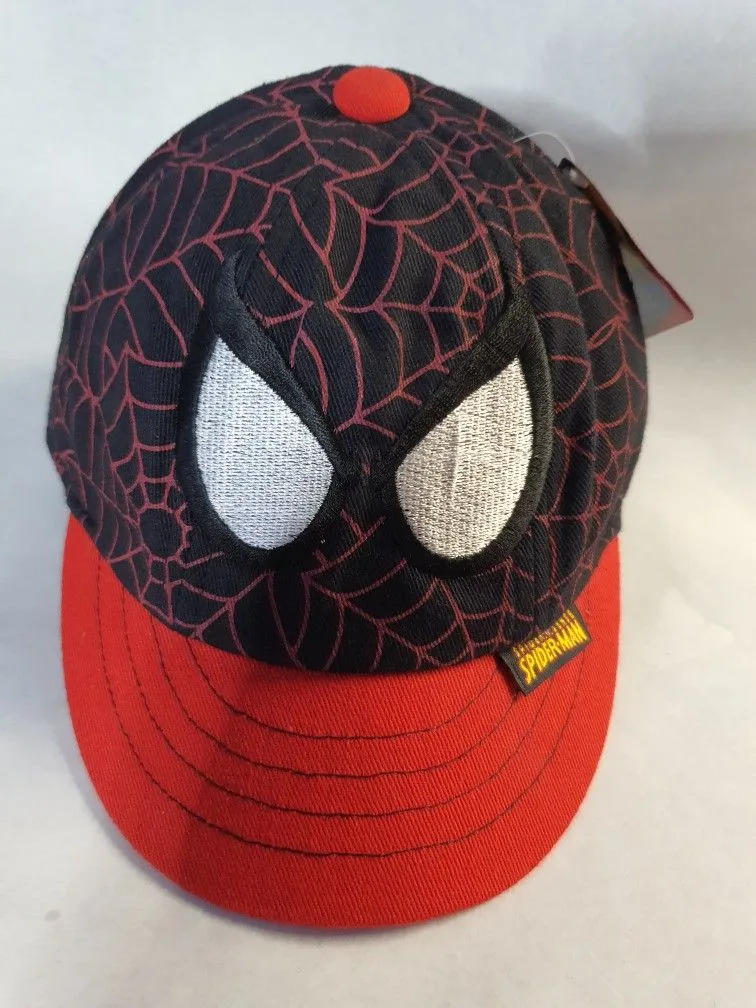 NEW BLK/RED/RED BRIM WEB SPIDEY EYES KIDS BASEBALL HAT 46CM thumbnail