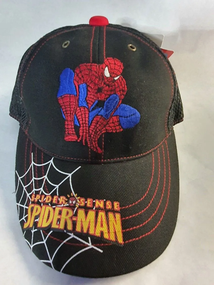 NEW SPIDERMAM BLK KIDS HAT. WEB ON BRIM thumbnail