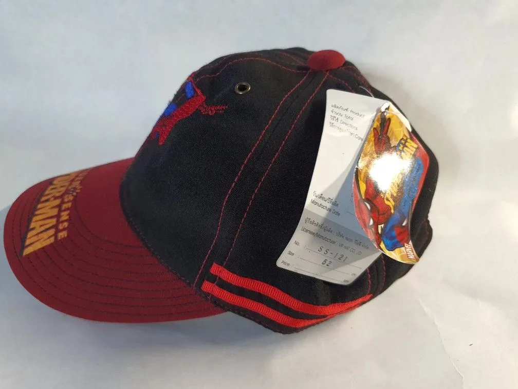 NEW SPIDER-MAN BURGUNDY BRIM/BLK/RED STRIP KIDS HAT image indicator(5)