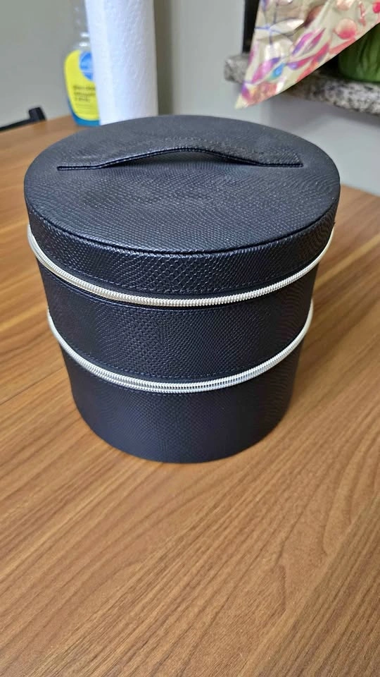 Lancome 2 Layer Round Black Case Cosmetic Makeup Organizer