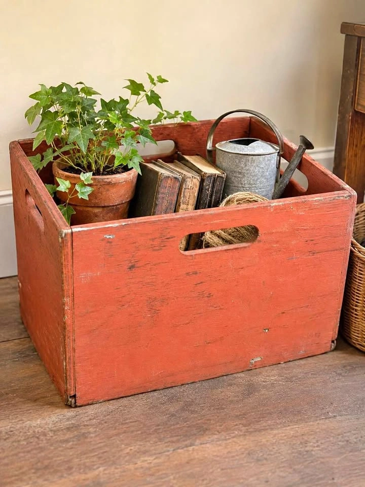 Large Rustic Wooden Storage Crate – Farmhouse Style