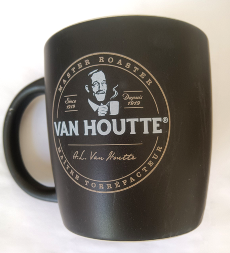 Van Houtte Coffee Ceramic Mug, NEW, 12oz black writable cup