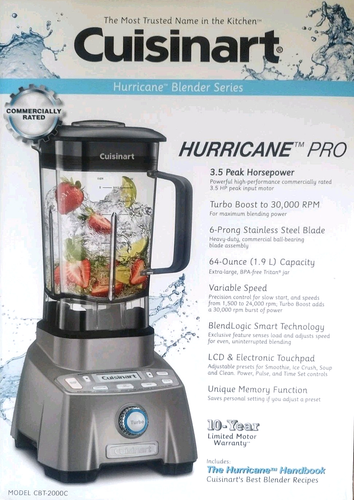 Cuisinart Hurricane Pro 3.5 Peak HP Blender (CBT-2000C), NEW ope