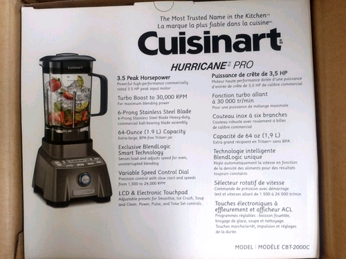 Cuisinart Hurricane Pro 3.5 Peak HP Blender (CBT-2000C), NEW ope - photo 2
