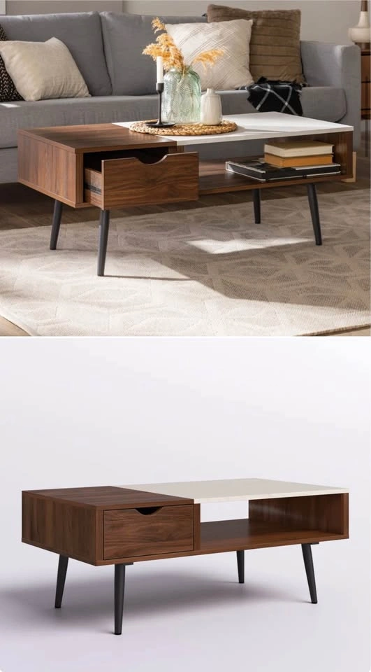Mid-Century Modern Walnut and Faux Marble Coffee Table - photo 3