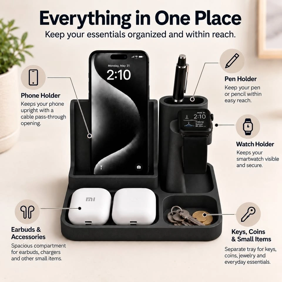Black Charging Station Organizer – Phone, AirPods & Apple Watch - photo 3