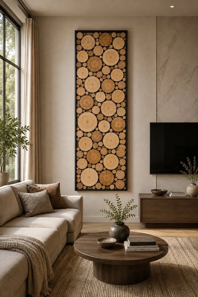 Modern Black Frame Wood Slice Wall Art – Handmade