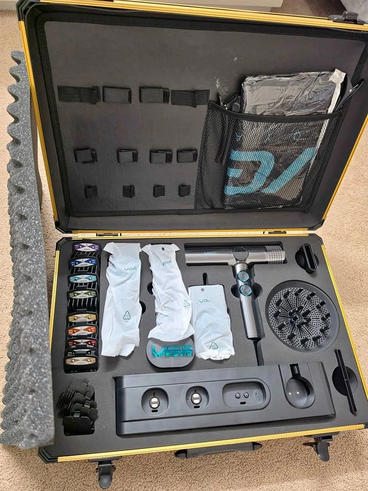 New VGR Professional Barber Combo Stepless Pro 4-in-1 Set
