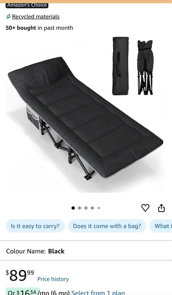 Folding Camping Cot with Mattress Pad
