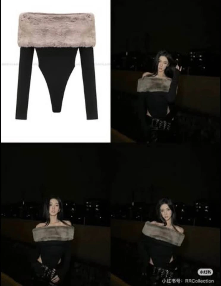BNWT Sexy Chic Off-Shoulder Long Sleeve Fitted Furry Bodysuit - photo 3